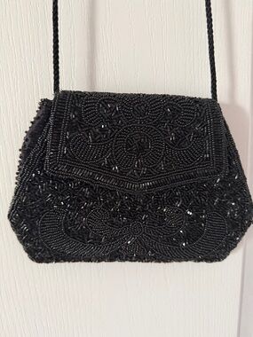 Black Beaded Evening Crossbody Bag